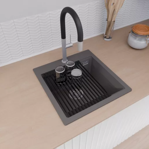 HD Infinity Antracit 48 egymedencés gránit mosogatótálca szett, vágódeszkával, matt fekete csepegtetőráccsal, matt antracit színben