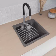 HD Infinity Antracit 48 egymedencés gránit mosogatótálca szett, vágódeszkával, acél csepegtetőráccsal és kosárral, matt antracit színben