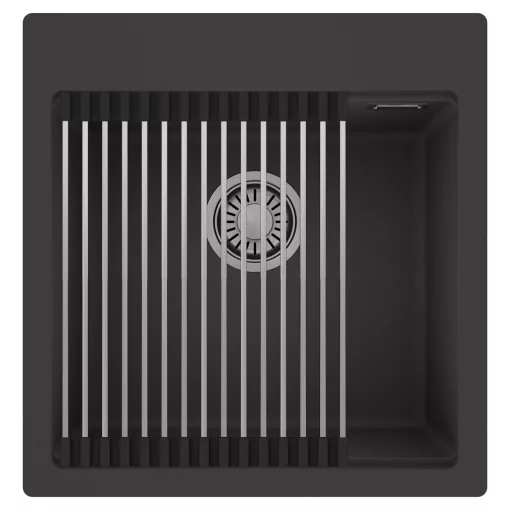 HD Infinity Antracit 48 egymedencés gránit mosogatótálca szett, acél csepegtetőráccsal, matt antracit színben