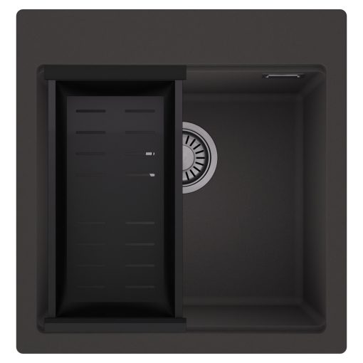 HD Infinity Antracit 48 egymedencés gránit mosogatótálca szett, matt fekete csepegtetőkosárral, matt antracit színben