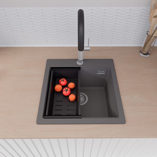 HD Infinity Antracit 48 egymedencés gránit mosogatótálca szett, matt fekete csepegtetőkosárral, matt antracit színben