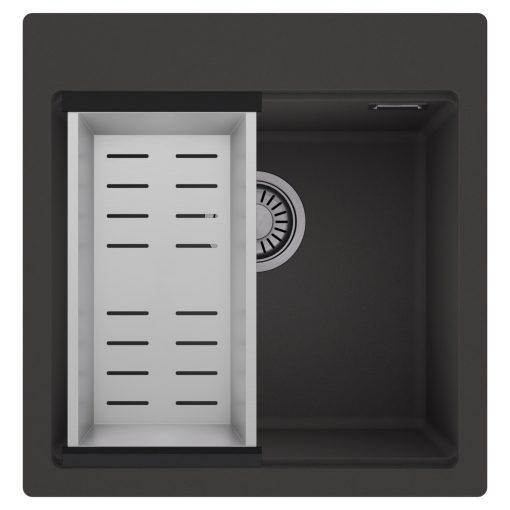HD Infinity Antracit 48 egymedencés gránit mosogatótálca szett, acél csepegtetőkosárral, matt antracit színben