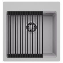 HD Infinity Grey 48 egymedencés gránit mosogatótálca szett, matt fekete csepegtetőráccsal, alpesi szürke színben, szálcsiszolt króm leeresztő szifonnal