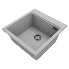 HD Infinity Grey 48 egymedencés gránit mosogatótálca, vágódeszkával, alpesi szürke színben, szálcsiszolt króm leeresztő szifonnal