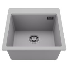 HD Infinity Grey 48 egymedencés gránit mosogatótálca, alpesi szürke színben, szálcsiszolt króm leeresztő szifonnal