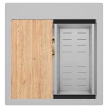 HD Infinity Grey 48 egymedencés gránit mosogatótálca szett, vágódeszkával, acél csepegtetőkosárral, alpesi szürke színben, szálcsiszolt arany leeresztő szifonnal