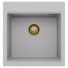 HD Infinity Grey 48 egymedencés gránit mosogatótálca, alpesi szürke színben, szálcsiszolt arany leeresztő szifonnal