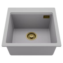 HD Infinity Grey 48 egymedencés gránit mosogatótálca, alpesi szürke színben, szálcsiszolt arany leeresztő szifonnal