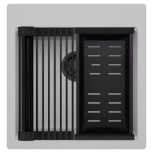 HD Infinity Grey 48 egymedencés gránit mosogatótálca szett, matt fekete csepegtetőráccsal és kosárral, alpesi szürke színben, matt fekete leeresztő szifonnal