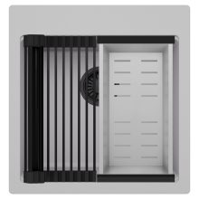 HD Infinity Grey 48 egymedencés gránit mosogatótálca szett, matt fekete csepegtetőráccsal és krómozott kosárral, alpesi szürke színben, matt fekete leeresztő szifonnal