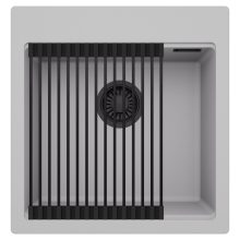 HD Infinity Grey 48 egymedencés gránit mosogatótálca szett, matt fekete csepegtetőráccsal, alpesi szürke színben, matt fekete leeresztő szifonnal