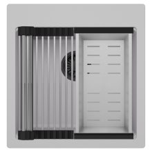 HD Infinity Grey 48 egymedencés gránit mosogatótálca szett, acél csepegtetőráccsal és kosárral, alpesi szürke színben, matt fekete leeresztő szifonnal