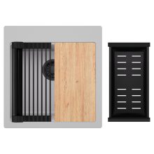 HD Infinity Grey 48 egymedencés gránit mosogatótálca szett, vágódeszkával, matt fekete csepegtetőráccsal és kosárral, alpesi szürke színben, matt fekete leeresztő szifonnal