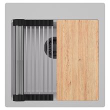 HD Infinity Grey 48 egymedencés gránit mosogatótálca szett, vágódeszkával, acél csepegtetőráccsal, alpesi szürke színben, matt fekete leeresztő szifonnal