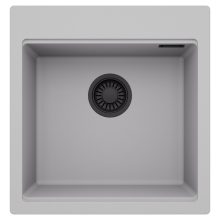 HD Infinity Grey 48 egymedencés gránit mosogatótálca, alpesi szürke színben, matt fekete leeresztő szifonnal