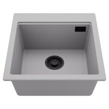 HD Infinity Grey 48 egymedencés gránit mosogatótálca, alpesi szürke színben, matt fekete leeresztő szifonnal