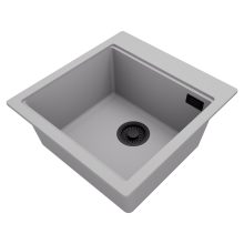 HD Infinity Grey 48 egymedencés gránit mosogatótálca, alpesi szürke színben, matt fekete leeresztő szifonnal