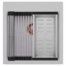 HD Infinity Grey 48 egymedencés gránit mosogatótálca szett, acél csepegtetőráccsal és kosárral, alpesi szürke színben, szálcsiszolt réz leeresztő szifonnal