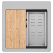 HD Infinity Grey 48 egymedencés gránit mosogatótálca szett, vágódeszkával, acél csepegtetőkosárral, alpesi szürke színben, szálcsiszolt réz leeresztő szifonnal