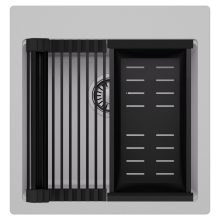 HD Infinity Grey 48 egymedencés gránit mosogatótálca szett, matt fekete csepegtetőráccsal és kosárral, alpesi szürke színben