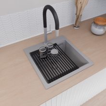 HD Infinity Grey 48 egymedencés gránit mosogatótálca szett, matt fekete csepegtetőráccsal és kosárral, alpesi szürke színben