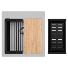 HD Infinity Grey 48 egymedencés gránit mosogatótálca szett, vágódeszkával, matt fekete csepegtetőráccsal és kosárral, alpesi szürke színben