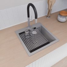 HD Infinity Grey 48 egymedencés gránit mosogatótálca szett, vágódeszkával, acél csepegtetőráccsal, alpesi szürke színben