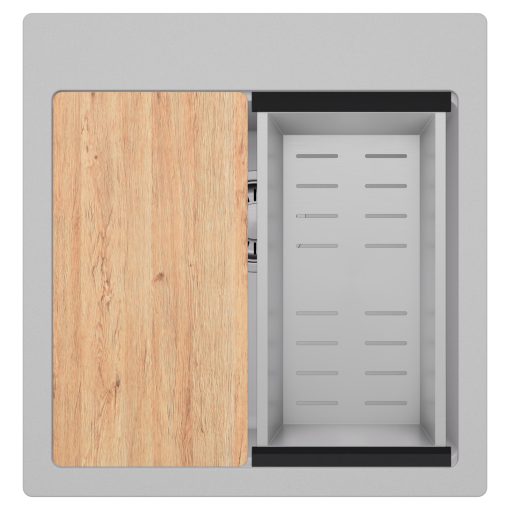 HD Infinity Grey 48 egymedencés gránit mosogatótálca szett, vágódeszkával, acél csepegtetőkosárral, alpesi szürke színben