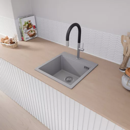 HD Infinity Grey 48 egymedencés gránit mosogatótálca, vágódeszkával, alpesi szürke színben