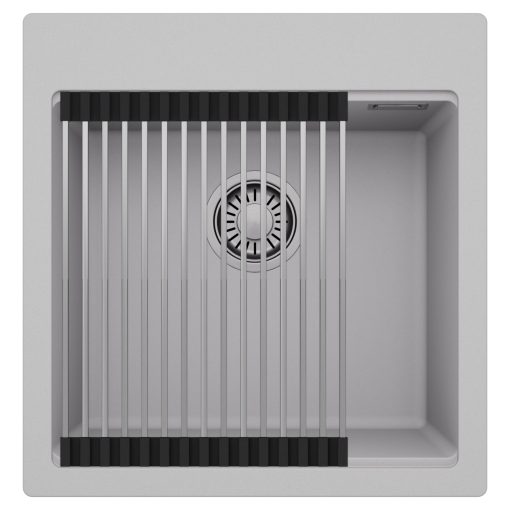 HD Infinity Grey 48 egymedencés gránit mosogatótálca szett, acél csepegtetőráccsal, alpesi szürke színben