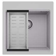 HD Infinity Grey 48 egymedencés gránit mosogatótálca szett, acél csepegtetőkosárral, alpesi szürke színben