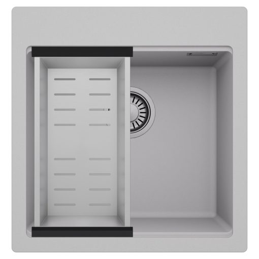 HD Infinity Grey 48 egymedencés gránit mosogatótálca szett, acél csepegtetőkosárral, alpesi szürke színben