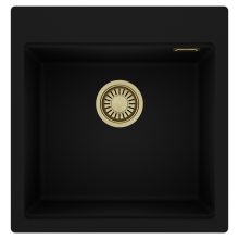 HD Infinity Black 48 egymedencés gránit mosogatótálca, matt fekete színben, szálcsiszolt arany leeresztő szifonnal
