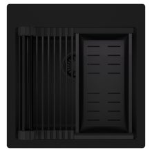 HD Infinity Black 48 egymedencés gránit mosogatótálca szett, matt fekete csepegtetőráccsal és kosárral, matt fekete színben, matt fekete leeresztő szifonnal