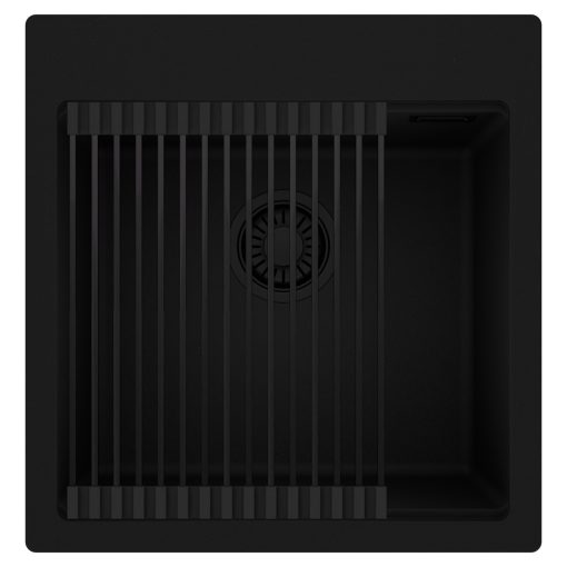 HD Infinity Black 48 egymedencés gránit mosogatótálca szett, matt fekete csepegtetőráccsal, matt fekete színben, matt fekete leeresztő szifonnal