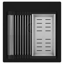 HD Infinity Black 48 egymedencés gránit mosogatótálca szett, acél csepegtetőráccsal és kosárral, matt fekete színben, matt fekete leeresztő szifonnal