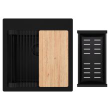 HD Infinity Black 48 egymedencés gránit mosogatótálca szett, vágódeszkával, matt fekete csepegtetőráccsal és kosárral, matt fekete színben, matt fekete leeresztő szifonnal