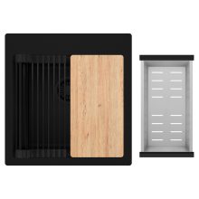 HD Infinity Black 48 egymedencés gránit mosogatótálca szett, vágódeszkával, matt fekete csepegtetőráccsal és krómozott kosárral, matt fekete színben, matt fekete leeresztő szifonnal