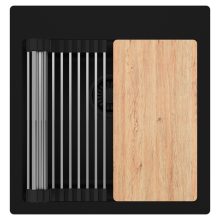 HD Infinity Black 48 egymedencés gránit mosogatótálca szett, vágódeszkával, acél csepegtetőráccsal, matt fekete színben, matt fekete leeresztő szifonnal