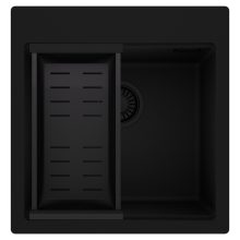 HD Infinity Black 48 egymedencés gránit mosogatótálca szett, matt fekete csepegtetőkosárral, matt fekete színben, matt fekete leeresztő szifonnal