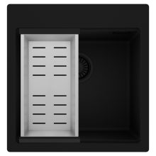 HD Infinity Black 48 egymedencés gránit mosogatótálca szett, acél csepegtetőkosárral, matt fekete színben, matt fekete leeresztő szifonnal