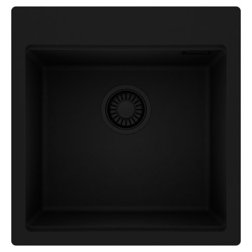 HD Infinity Black 48 egymedencés gránit mosogatótálca, matt fekete színben, matt fekete leeresztő szifonnal