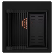 HD Infinity Black 48 egymedencés gránit mosogatótálca szett, matt fekete csepegtetőráccsal és kosárral, matt fekete színben, szálcsiszolt réz leeresztő szifonnal