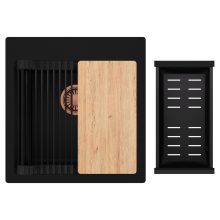 HD Infinity Black 48 egymedencés gránit mosogatótálca szett, vágódeszkával, matt fekete csepegtetőráccsal és kosárral, matt fekete színben, szálcsiszolt réz leeresztő szifonnal