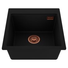 HD Infinity Black 48 egymedencés gránit mosogatótálca, matt fekete színben, szálcsiszolt réz leeresztő szifonnal