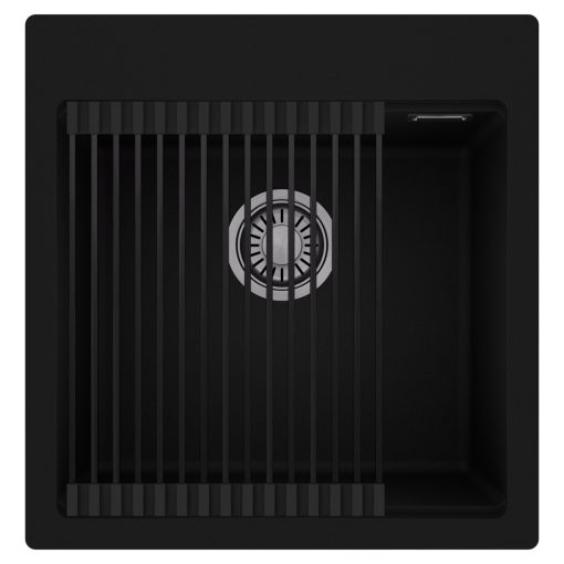 HD Infinity Black 48 egymedencés gránit mosogatótálca szett, matt fekete csepegtetőráccsal, matt fekete színben