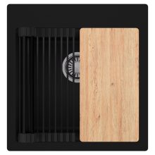 HD Infinity Black 48 egymedencés gránit mosogatótálca szett, vágódeszkával, matt fekete csepegtetőráccsal, matt fekete színben