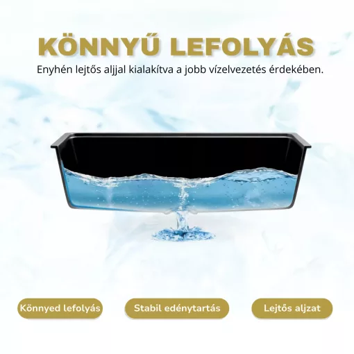 HD Infinity Black 48 egymedencés gránit mosogatótálca szett, vágódeszkával, acél csepegtetőráccsal és kosárral, matt fekete színben