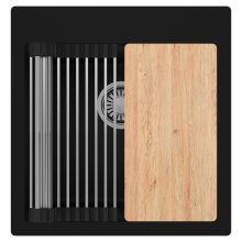 HD Infinity Black 48 egymedencés gránit mosogatótálca szett, vágódeszkával, acél csepegtetőráccsal, matt fekete színben