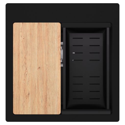 HD Infinity Black 48 egymedencés gránit mosogatótálca szett, vágódeszkával, matt fekete csepegtetőkosárral, matt fekete színben